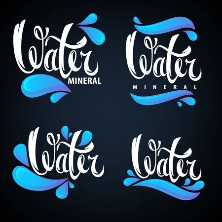 mineral water, lettering composition, labels and stickers templates with aqua drops and textのイラスト素材