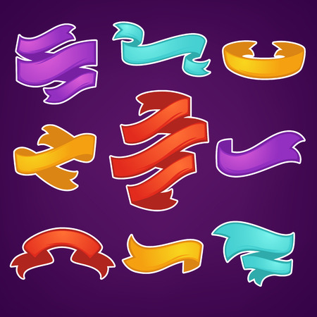 glossy and shine bright flags and ribbons collectionのイラスト素材