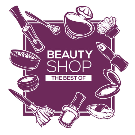 beauty shop, vector cosmetic template designのイラスト素材