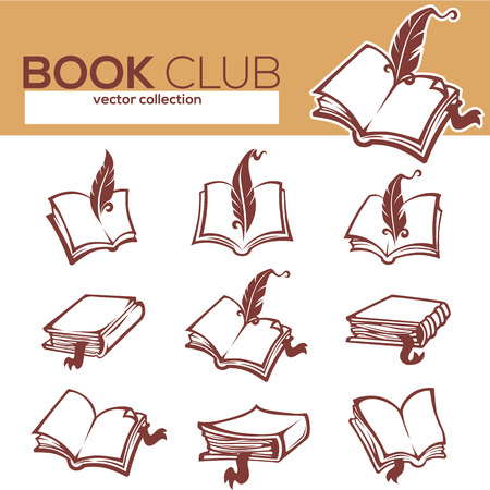 vector collection of old, retro , vintage books, tome, quills objectsのイラスト素材