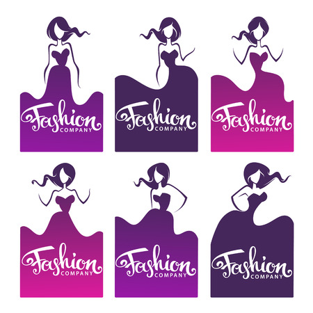 fashion, dress and beauty logo, labels  and emblem collection with lettering compositionのイラスト素材