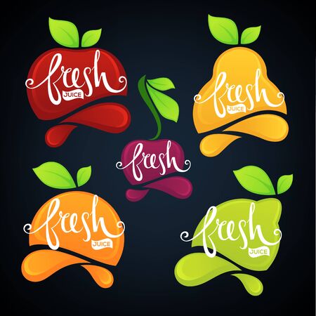 fresf fruit and berry juice stickers and emblemsのイラスト素材