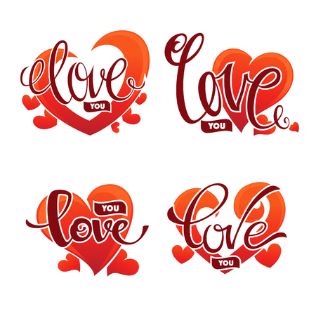 Love you emblem, vector lettering element for Saint Valentine congratulation logo, cards, banners and flyers.のイラスト素材