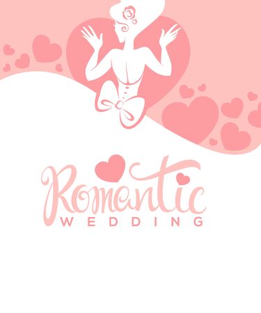 wedding dreaas, vector template design with image of beautiful bride and lettering compositionのイラスト素材