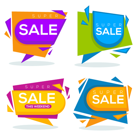 super sale, vector collection of bright discount bubble tags, banners and stickersのイラスト素材