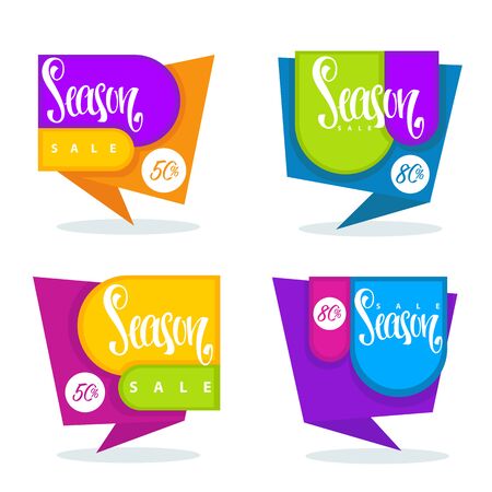 season sale, vector collection of bright discount bubble tags, banners and stickersのイラスト素材