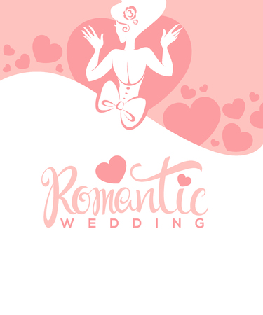 wedding dreaas, vector template design with image of beautiful bride and lettering compositionのイラスト素材