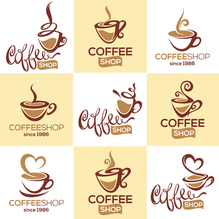 coffee shop, vector collection of  logo template with image of decorative cupのイラスト素材
