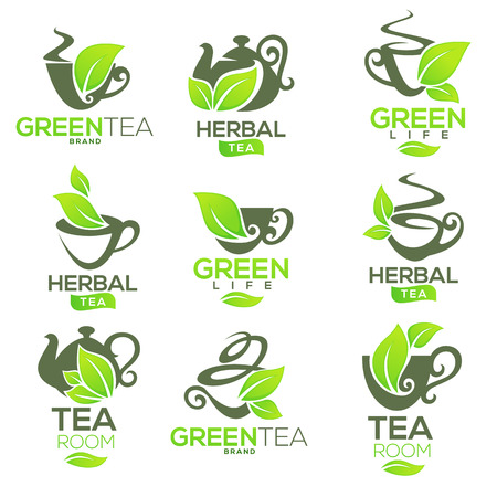 Green,herbal, organic tea, vector logo template designのイラスト素材