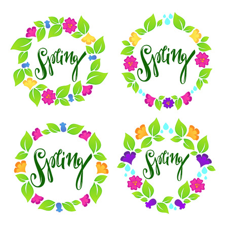 Spring floral frames on white backgroundのイラスト素材