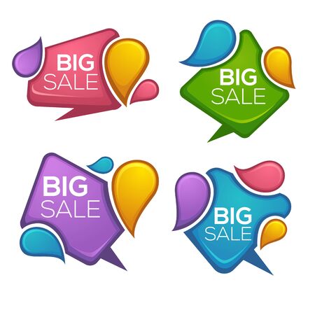 big sale, vector collection of glossy and bright discount bubble tags, banners and stickersのイラスト素材
