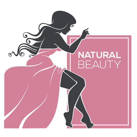 Beautiful curve lady, vector woman silhouette and place for your textのイラスト素材