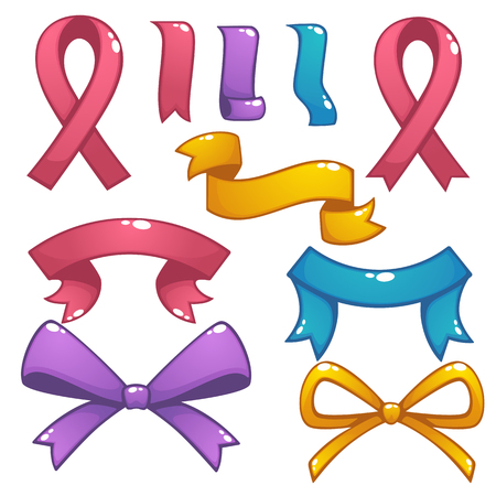 cartoon, shine and glossy bows, flags and ribbons collectionのイラスト素材