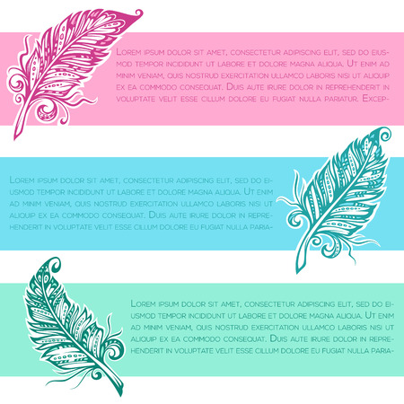 creativew writing banners with images of feather in boho styleのイラスト素材