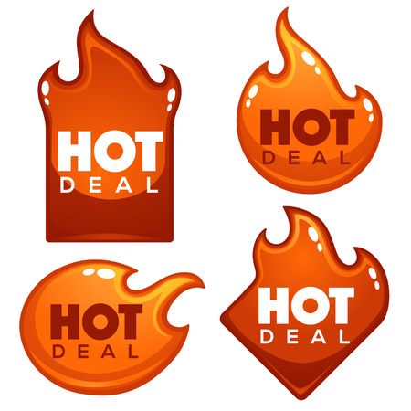 hot deal, shine and glossy vector flame banner, template design collection on white backgroundのイラスト素材