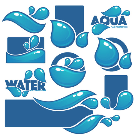 natural water, vector labels and stickers templates with aqua drops and bannersのイラスト素材