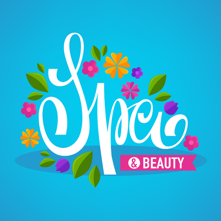 leaves and  flower spa lettering composition for you salon and shopのイラスト素材