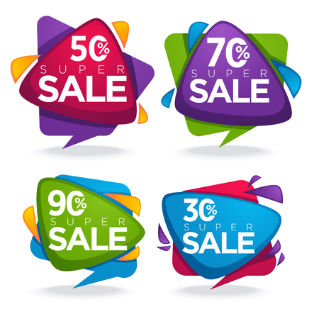 super sale, vector collection of bright discount bubble tags, banners and stickersのイラスト素材