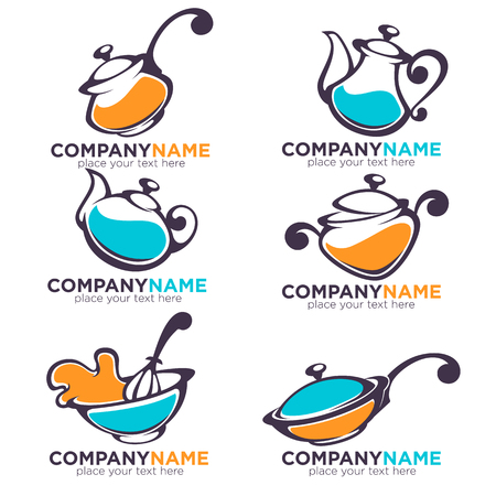 Vector collection of cooking equipment and food symbols logoのイラスト素材