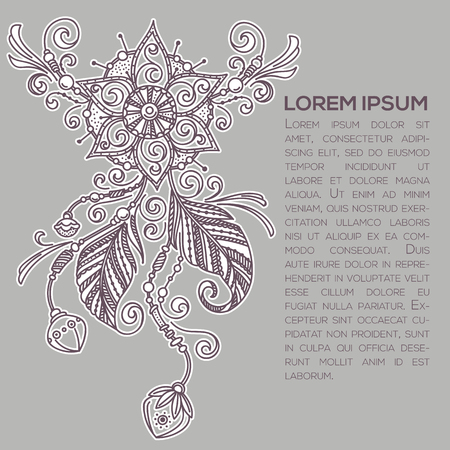 Boho chic, hand drawn background with mandala, feathers and DIY elementsのイラスト素材