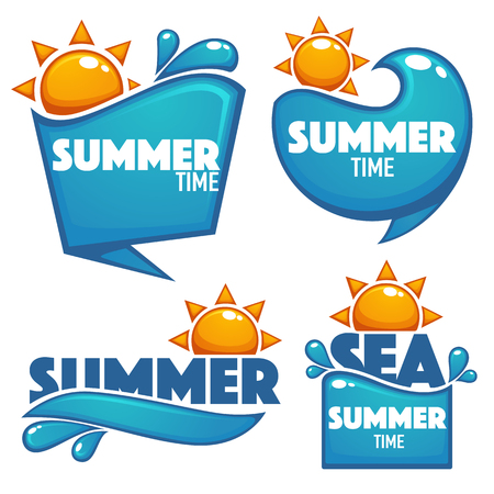 Summer time, vector collection of water and sun stickers banners and bubbles for your textのイラスト素材