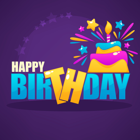 Glossy and shine birthday card vector template with image of birthday cake and candleのイラスト素材