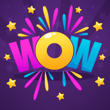 Wow lettering sign with color confetti  and gold starsのイラスト素材