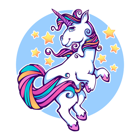fantasy world, rainbow unicorn, vector printのイラスト素材