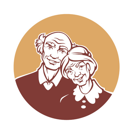 happy old family, vector portrait of lovely grandmother and grandfatherのイラスト素材