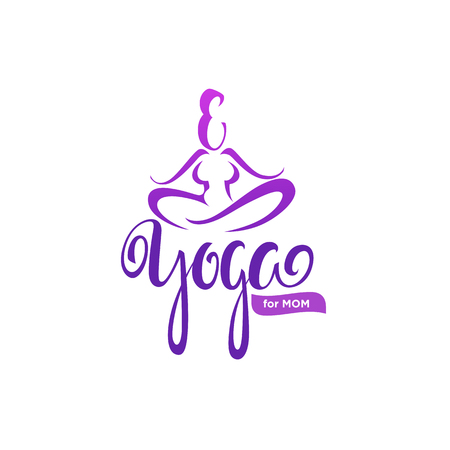 Yoga for Mom, vector logo trmplate with lettering composition and woman bodyのイラスト素材