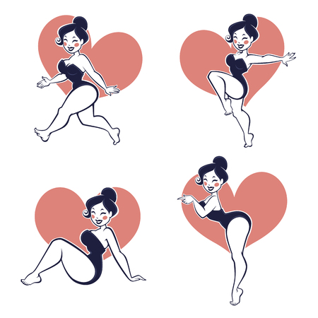 funny cartoon pin-up girls in different posesのイラスト素材