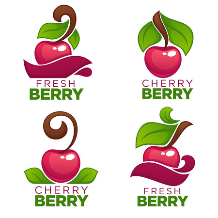 vector collection of juice stickers and cherry berry logo, symbols and emblemsのイラスト素材
