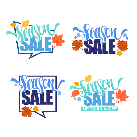 season sale  vector collection of autumn discount bubble tags, banners and stickersのイラスト素材