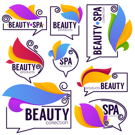 vector collection of doodle flowers emblems frames and logo with beauty and spa products lettering compositionのイラスト素材