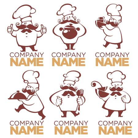 cooking symbols, food and chef silhouettes, vector collection images for your logo, label, emblemsのイラスト素材