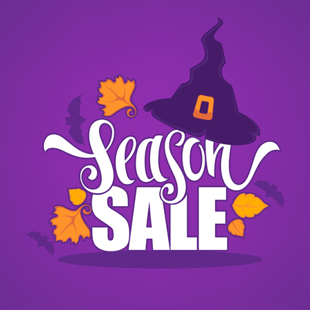 31 October, Halloween sale banner with witch hat autumn leaves and lettering compositionのイラスト素材