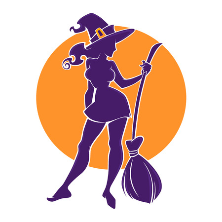 young happy and attractive witch image , for your halloween flyer, logo, label, emblemのイラスト素材