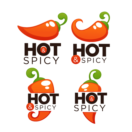 Hot and spicy chili pepper logo, icons and emblems, with lettering compositionのイラスト素材