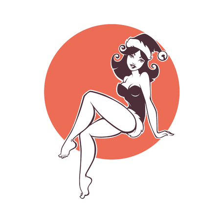 Pinup Marry Christmas and happy new year girl imageのイラスト素材