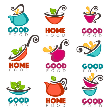 good home food, vector collection of logo, emblems, symbols of vector collection of cooking equipment, dishes and mealsのイラスト素材