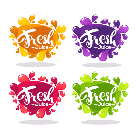 vector collection of bright bubbles frames  stickers, emblems and banners for fruit and berry fresh juiceのイラスト素材