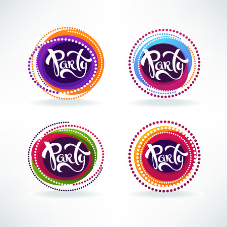 bright and shine party banners, symbols, icons and emblems with dot feame and lettering compositionのイラスト素材