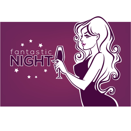 drink with me,vector commercial background with images of drink and girl silhouetteのイラスト素材