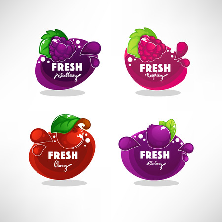 vector collection of bright bubbles frame  sticker, label, emblem and banners for berry  fresh juiceのイラスト素材