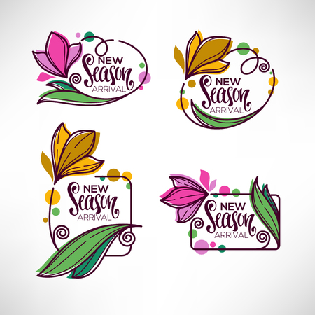 Collection of doodle flowers emblems frames designのイラスト素材
