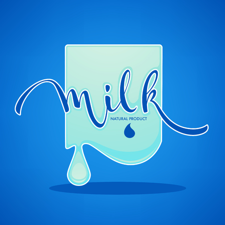 Milk and dairy product symbol emblem with hand drawn letteringのイラスト素材
