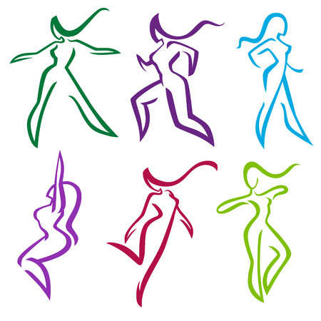 Collection of abstract women dancing and sportive posesのイラスト素材
