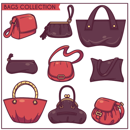 linear vector collection of woman's accessories, bags and purse for your shopのイラスト素材