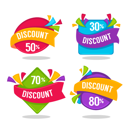 ector collection of bright discount tags, banners and stickersのイラスト素材