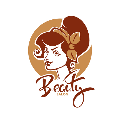 Retro Beauty, vector lady portrait for your beauty salon, product and studio label, logo, emblem.のイラスト素材